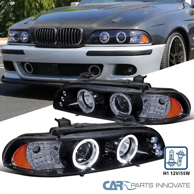 Fits BMW 96-03 E39 528i 530i Tinted Black Projector Headlights W/ LED Halo Rings • $160.95