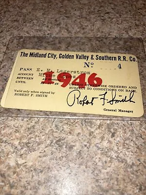 Vintage Railroad Pass Ticket Railroad Club Midland City Golden Valley South 1946 • $35