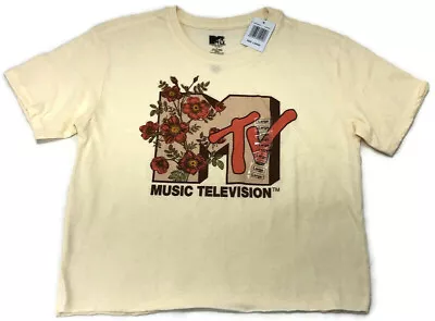 MTV Womens Music Television Crop Top Short Sleeve Floral Graphic Retro T Shirt L • £11.53