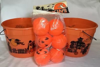 Vintage Halloween Buckets & Party Pack Pumpkins - Shamrock & General Foam - NOS • $16