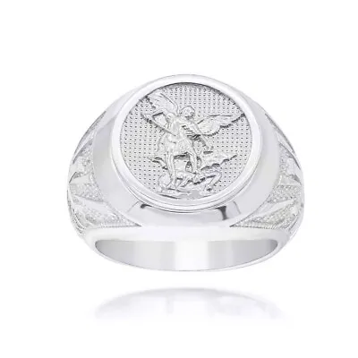 White Gold Saint Michael Patron Saint Of Military And Police Ring • $1249.99