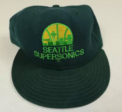 VTG Seattle Supersonics New Era Wool Fitted Hat Cap 7 1/2 • $23.95