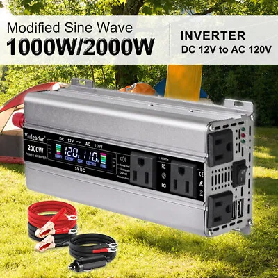 1000W 2000W Power Inverter DC 12V To AC 110V Converter 2USB 4AC LCD Car Vehicle • $69.99