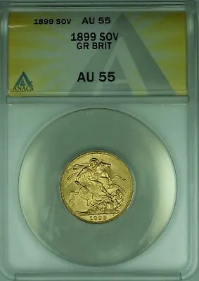 1892 Great Britain Sovereign Gold Coin Queen Victoria  ANACS AU-55 • $875