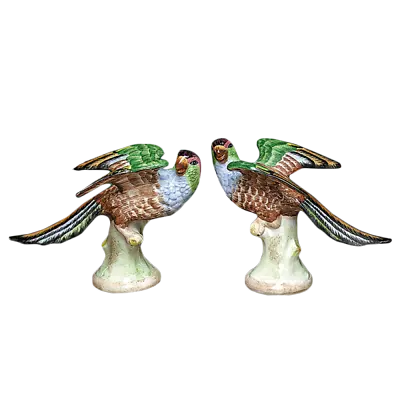 Mottahedeh Antique Reproduction Pair Of Parakeets Figurines 15.5  Tall • $249.99