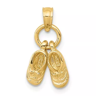 14k Yellow Gold 3D Moveable Baby Shoes Charm Pendant For Women 1.45g • £254.80