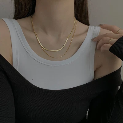 £3.58 • Buy Fashion 925 Silver Gold Women Flat Snake Bone Chain Necklace Zircon Jewelry Gift