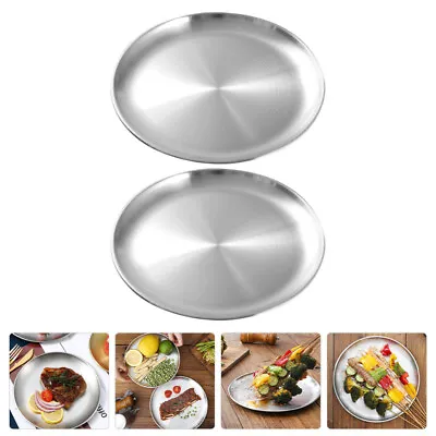  2 Pcs BBQ Plate Tray Metal Dinner Plates Round Bread Pan Child Banquet Fruit • £12.49