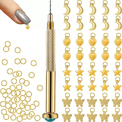 91 Pieces Nail Jewelry Rings With Nail Piercing Tool Hand Drill Pierced  • $8.85