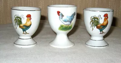 Set Of 3 Vintage Egg Cups Chicken Hen Rooster Eggcups • $12.95