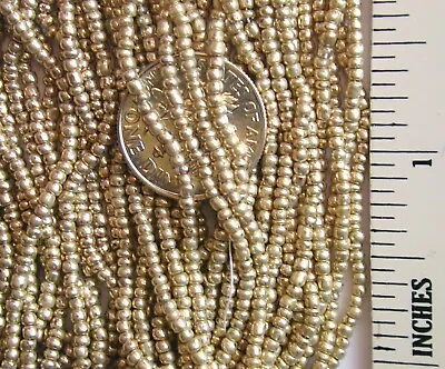 Vintage Gold Shiny Czech Glass Round Seed Beads Long 20  Strands Full Hank 11/0 • $10