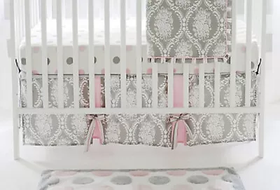 Adorable My Baby Sam “Olivia Rose” Crib Skirt. Damask Print With Bow Details • $9.99