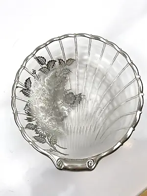 Vintage Silver City Shell Shaped Candy Dish W/ Sterling Overlay Flowers / Vine  • $12.99