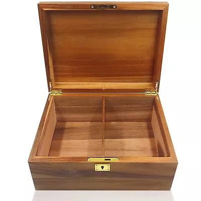 Wood Box Large Decorative Wooden Storage Box With Hinged Lid And Locking Key Pre • $52.93