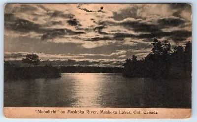 Moonlight On Muskoka River Muskoka Lakes Ont. Canada Postcard • $7.98