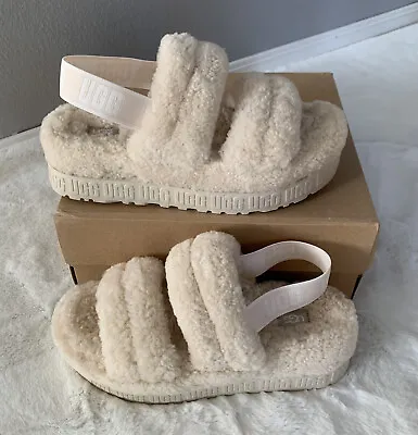 UGG OH FLUFFITA Slide Slippers Sz 10 Sheepskin Upper And Insole Color Natural • $80