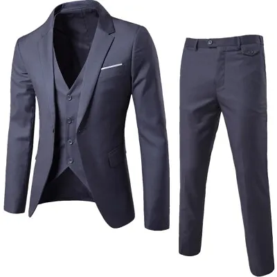 3-Piece Set Suit Mens Suits One Button Slim Fit Business Blazer Jacket Pant Vest • $30.95
