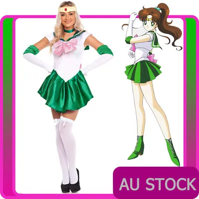 Ladies Sailor Moon Jupiter Costume Anime Green Japanese Cartoon Fancy Dress • $46.99