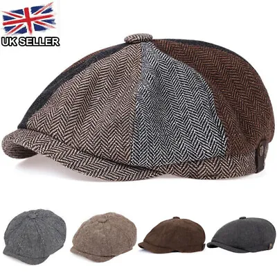 Peaky Blinders Hat Newsboy Flat Cap Herringbone Tweed Wool Baker Boy Gatsby New • £7.45
