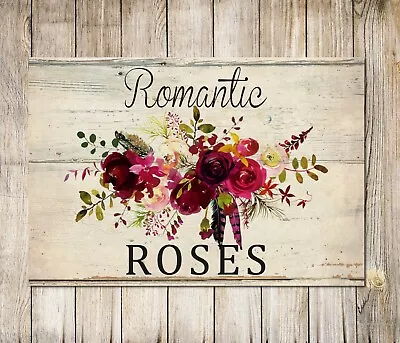 Shabby Chic Pink Roses Romantic Style Wall Sign Decor Metal Plaque • £6.50