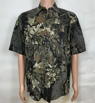 Red Head Mossy Oak BREAK-UP Short Sleeve  Camo Pocket Button Up Shirt Mens L • $17.95