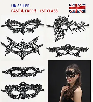 Black Sexy Lace Face Eye Mask Masquerade Ball Gothic Costume Party Halloween UK • £2.99