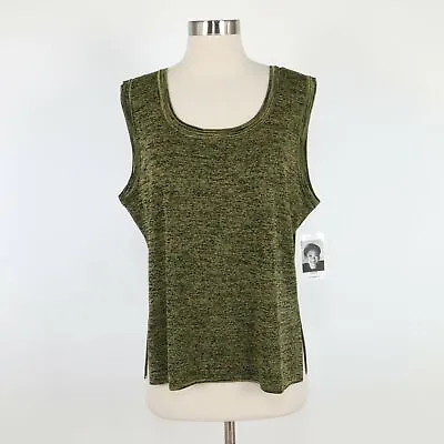 Misook Shell Tank Top Womens XL NEW Acrylic Knit Olive Green Black Marled Scoop • $59.90