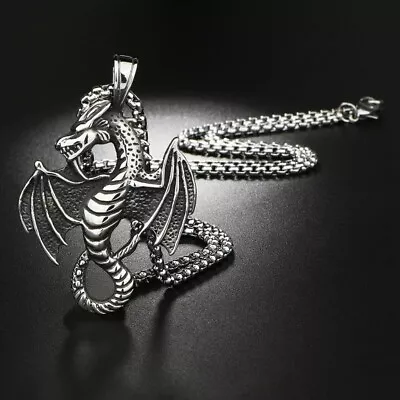Elegant 925 Sterling Silver Charms Fashion Unique Flying Dragon Pendant Necklace • $13.99