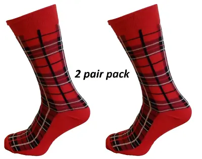Ladies 2 Pair Pack Of Red Tartan Retro Socks • £6.99