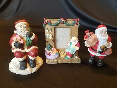 Miniature Christmas Picture Frame With Mini Santa Figures Lot Of 3 • $14