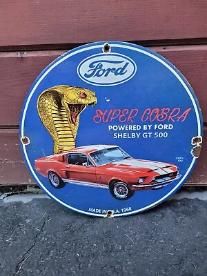 Vintage Ford Porcelain Sign 1968 Super Cobra Shelby Gt Dealer Service Sales 12  • $263.28