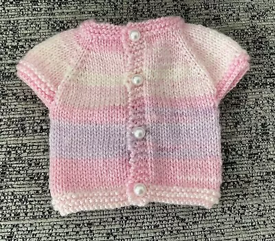 A Hand Knitted Dolls/ Premature Baby Short Sleeved Cardigan 12/14 Inches • £4