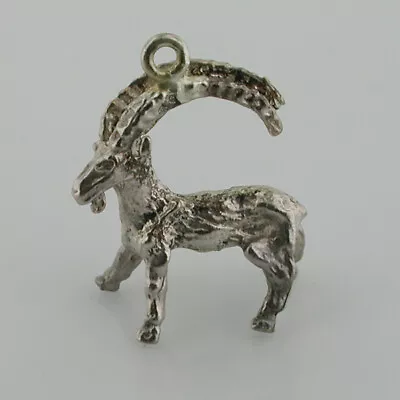 Alpine Ibex Long Horn Horned Mountain Goat Sterling Silver 3D Vintage Charm • $16