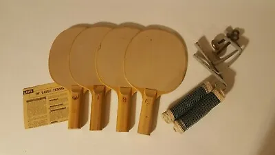 Vintage Tatco Table Tennis Set - 4 Wooden Paddles Net & Brackets • $19.99