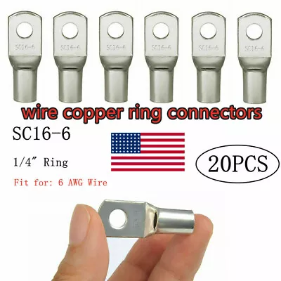 20Pcs Wire Battery Ring Lug Copper Gauge 6 AWG 1/4  Connector Car Audio Terminal • $5.69