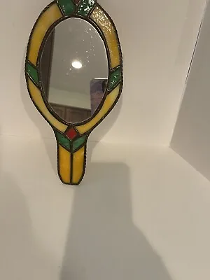 Stained Glass Yellow Orange Green Multi-Color Vanity Hand Held Mirror 12” • $24.95