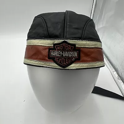 Vintage Harley Davidson Embroidered Leather Skull Cap Head Wrap Size Large • $99.99