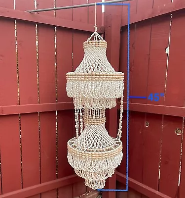 SEE VIDEO VTG 70s BOHO Multi Tier Hanging Pendant Chandelier Cowrie Shells 45  • $369.96