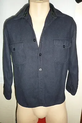 Navy Blue Shirt W/ Anchor Buttons Soft Wool Vintage Small • $24.99