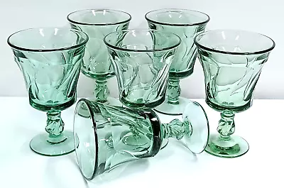 SIX Vintage Fostoria Jamestown Green Swirl 6 ” Water Goblets Glasses • $39.99