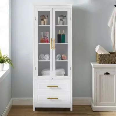2 Glass Door Storage Cabinet Tall Kitchen Pantry Cupboard Bedroom Furniture • $130.99