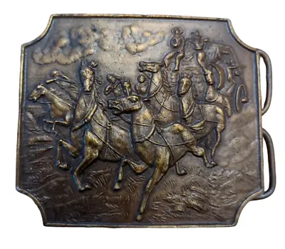 Vintage 1976 Bergamot Brass Works Horses Western Cowboys Belt Buckle MADE IN USA • $19.99