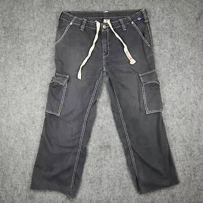 True Religion Pants Mens 34 Black Gray Cargo Cropped Baggy Skater Flip Pocket • $58.88