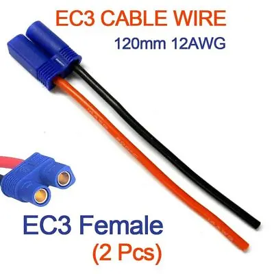 2x Prewired Female EC3 Connector Lead 12AWG 120mm For RC Lipo Battery Discharged • £6.99