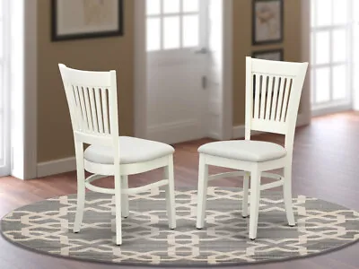 Set Of 2 Vancouver Dinette Kitchen Dining Chairs With Padded Seat In Linen White • $160