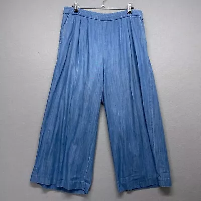 J Crew Pants Womens 10 Blue Chambray Wide Leg Pull On Pockets Cropped • $23.99