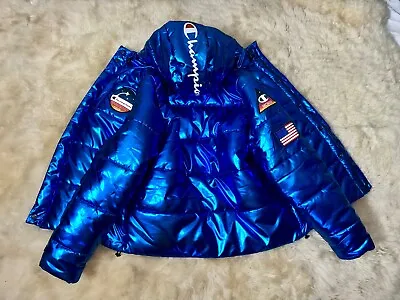 New Champion Puffer Coat Jacket - Metallic Blue • $165