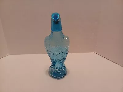 Vintage Blue Glass Eagle Bottle Liquor Decanter With Shot Glass Head • $27