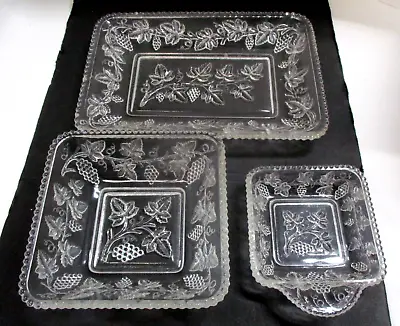 3 Vintage Pressed Glass Raised Grapevine Pattern Serving Dishes Bowls • $17.99