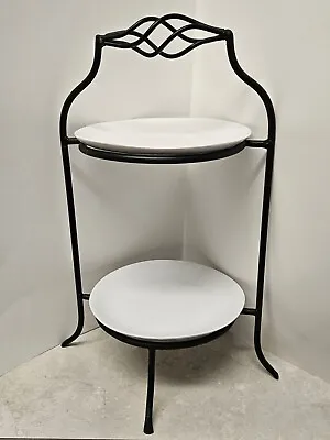 2 Tier Wrought Iron Stand Tidbit Server Twisted Handle 8 -9  Plates 19  Tall • $39.99